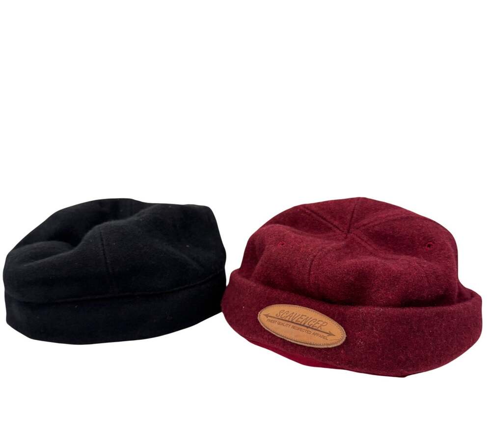 Scavenger Black Maroon Unisex Docker Cap Wool Casual Winter Beanie Hat Set of 2